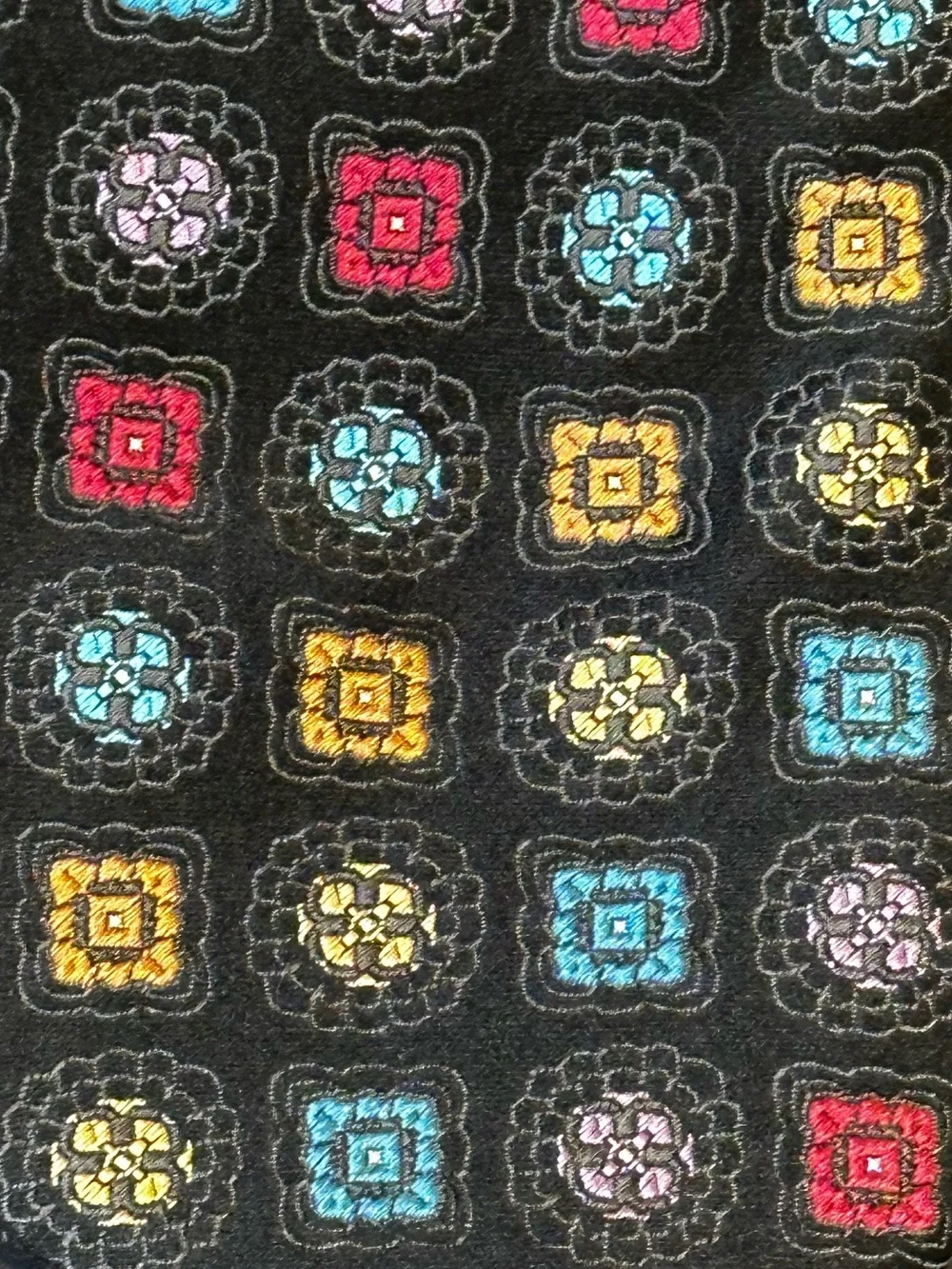 VTG 1990-2000s Dona Black/Multi Color  Silk Geometric Texture Medallion Necktie